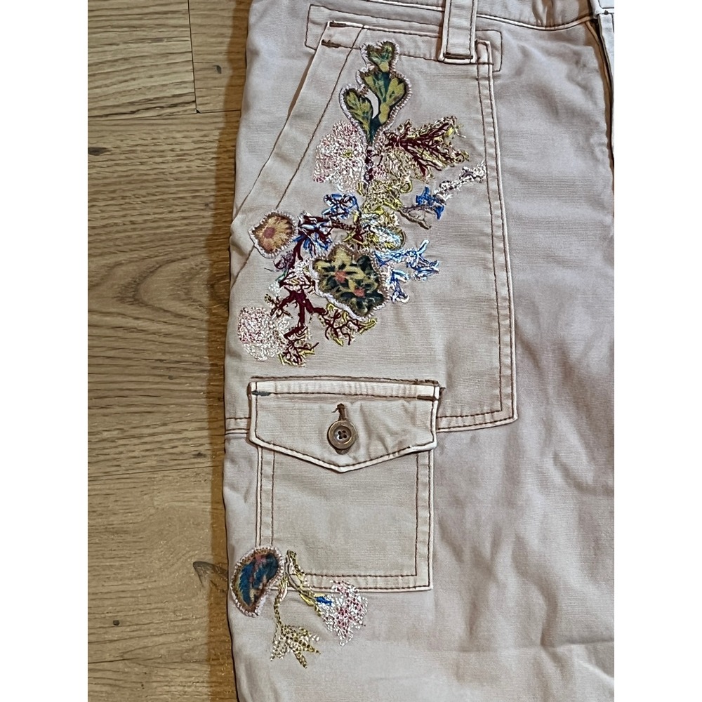 Anthropologie The Wanderer Pants Women 26 Tan Floral Embroidered Utility Boho - Picture 5 of 14